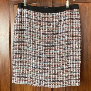 Talbots Multicolor Tweed Pencil Knee Length Skirt with Black Waistband Size 14P